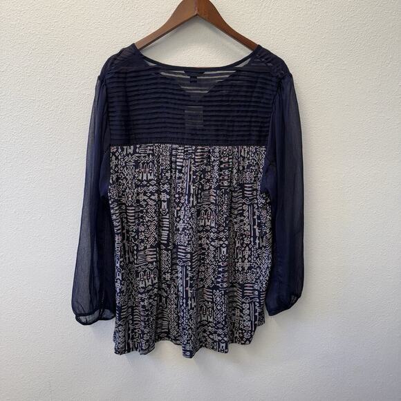 Lucky Brand Blouse Top Womens Plus Size 3X Blue Print Western Boho Peasant NWT - Picture 3 of 9